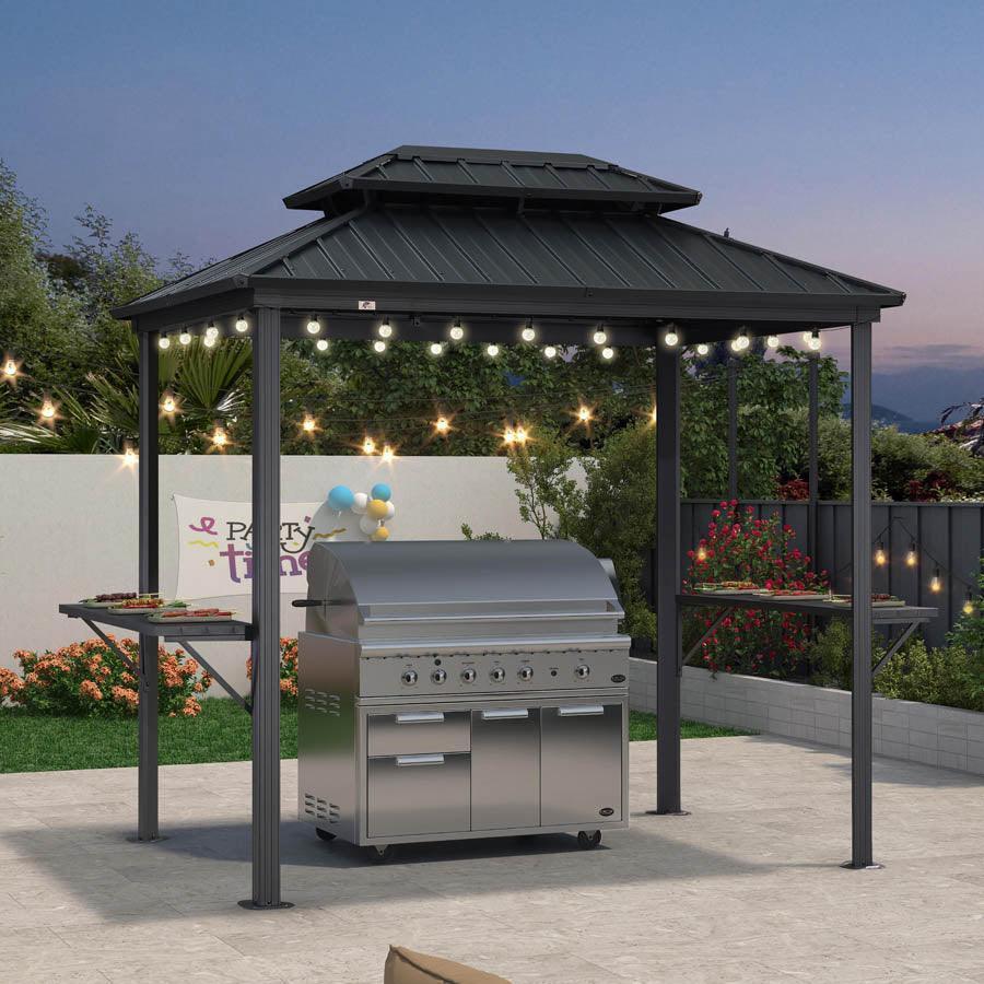 PURPLE LEAF Hardtop Grill Gazebo for Patio Grey Permanent Metal Roof Outside Sun Shade Outdoor BBQ Canopy with String Lights - Image 54