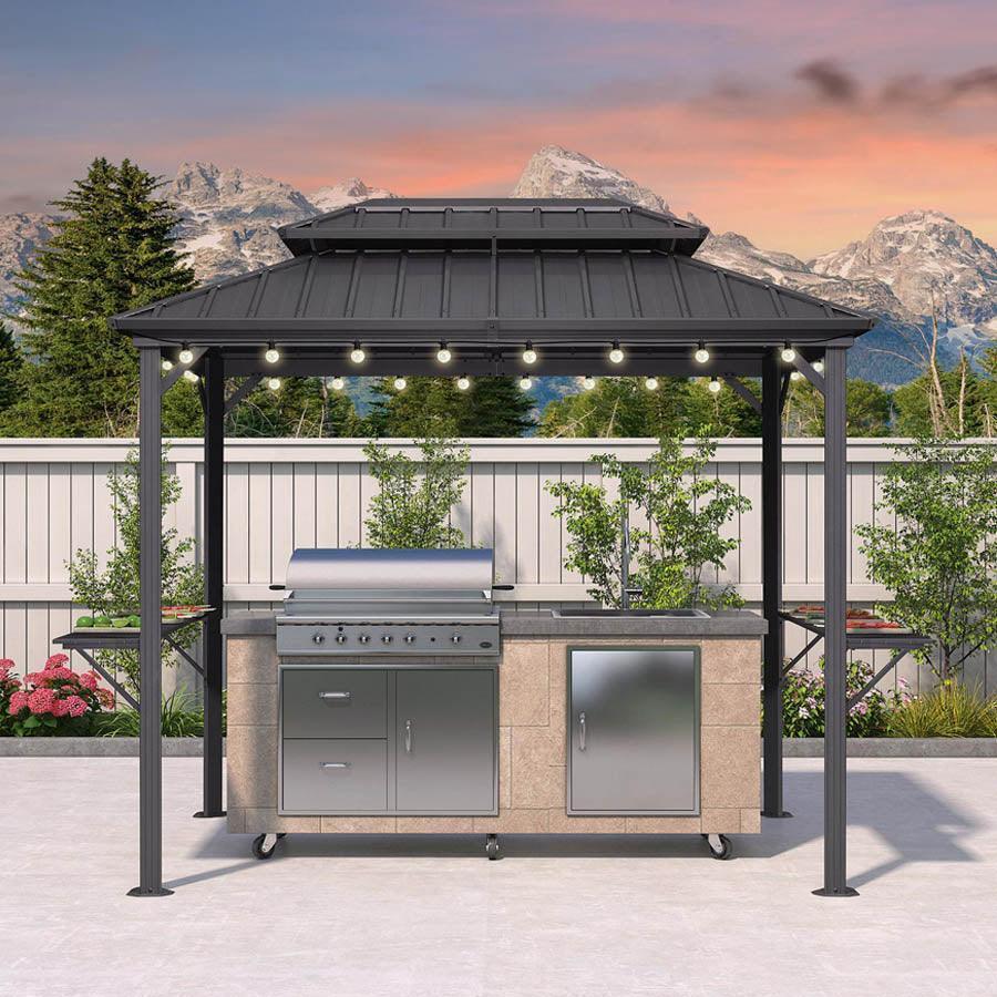 PURPLE LEAF Hardtop Grill Gazebo for Patio Grey Permanent Metal Roof Outside Sun Shade Outdoor BBQ Canopy with String Lights - Image 56