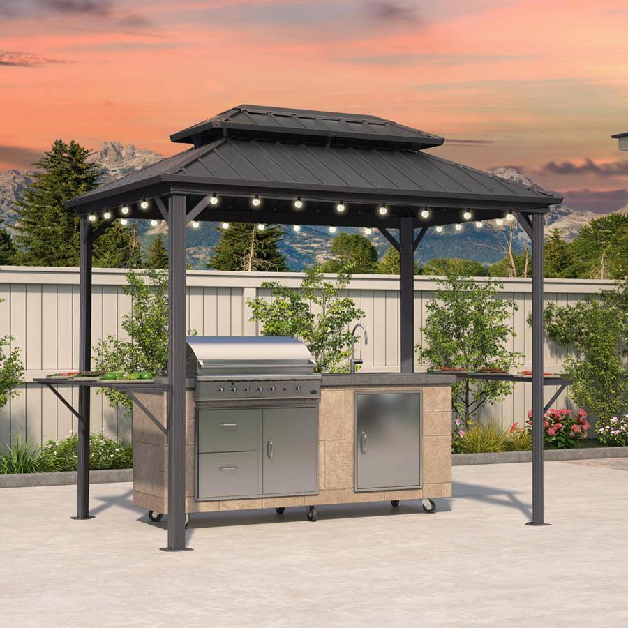 PURPLE LEAF Hardtop Grill Gazebo for Patio Grey Permanent Metal Roof Outside Sun Shade Outdoor BBQ Canopy with String Lights - Image 57