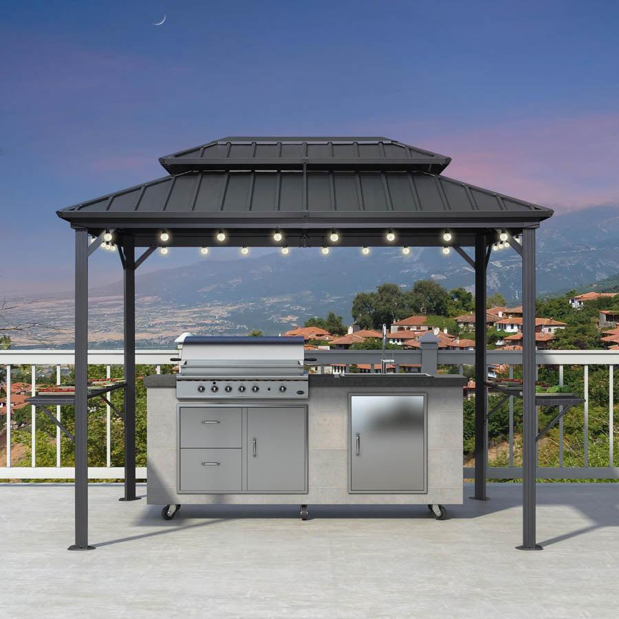 PURPLE LEAF Hardtop Grill Gazebo for Patio Grey Permanent Metal Roof Outside Sun Shade Outdoor BBQ Canopy with String Lights - Image 58