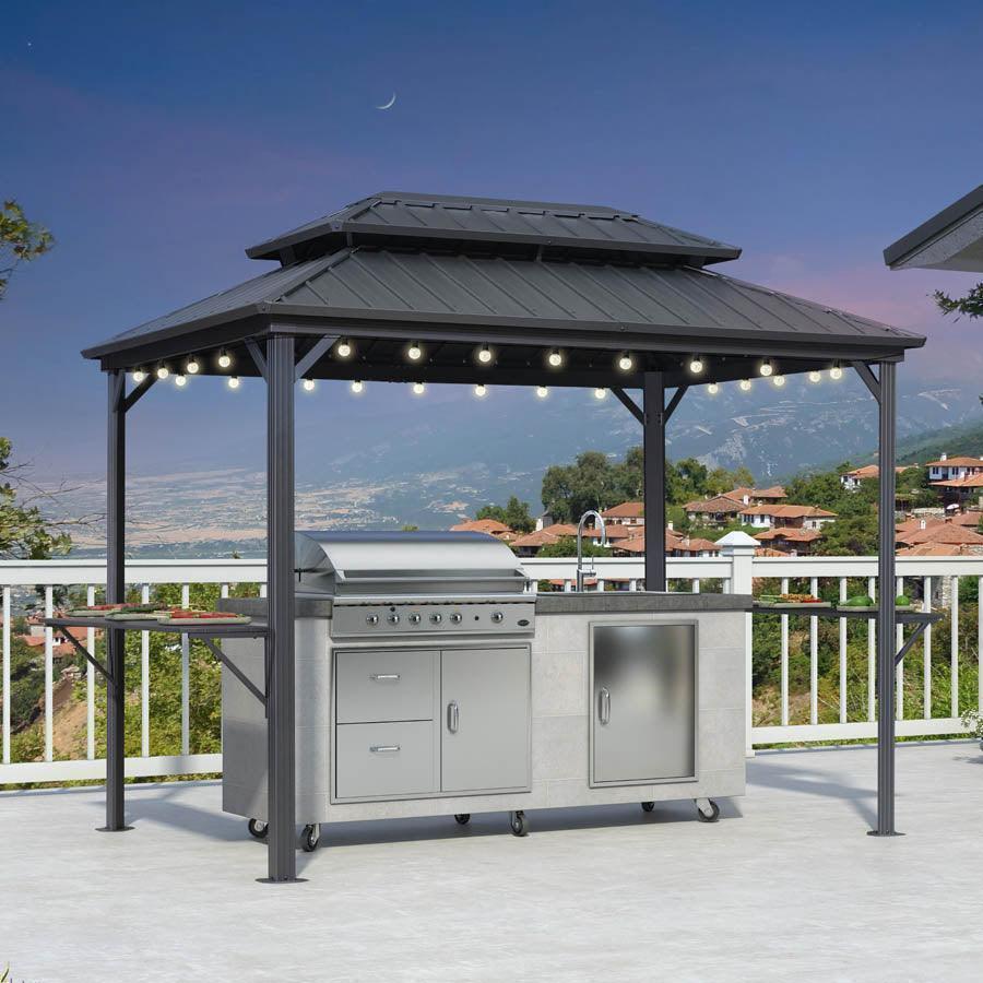 PURPLE LEAF Hardtop Grill Gazebo for Patio Grey Permanent Metal Roof Outside Sun Shade Outdoor BBQ Canopy with String Lights - Image 60