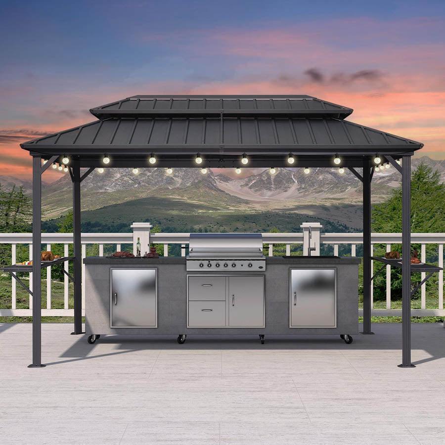 PURPLE LEAF Hardtop Grill Gazebo for Patio Grey Permanent Metal Roof Outside Sun Shade Outdoor BBQ Canopy with String Lights - Image 61
