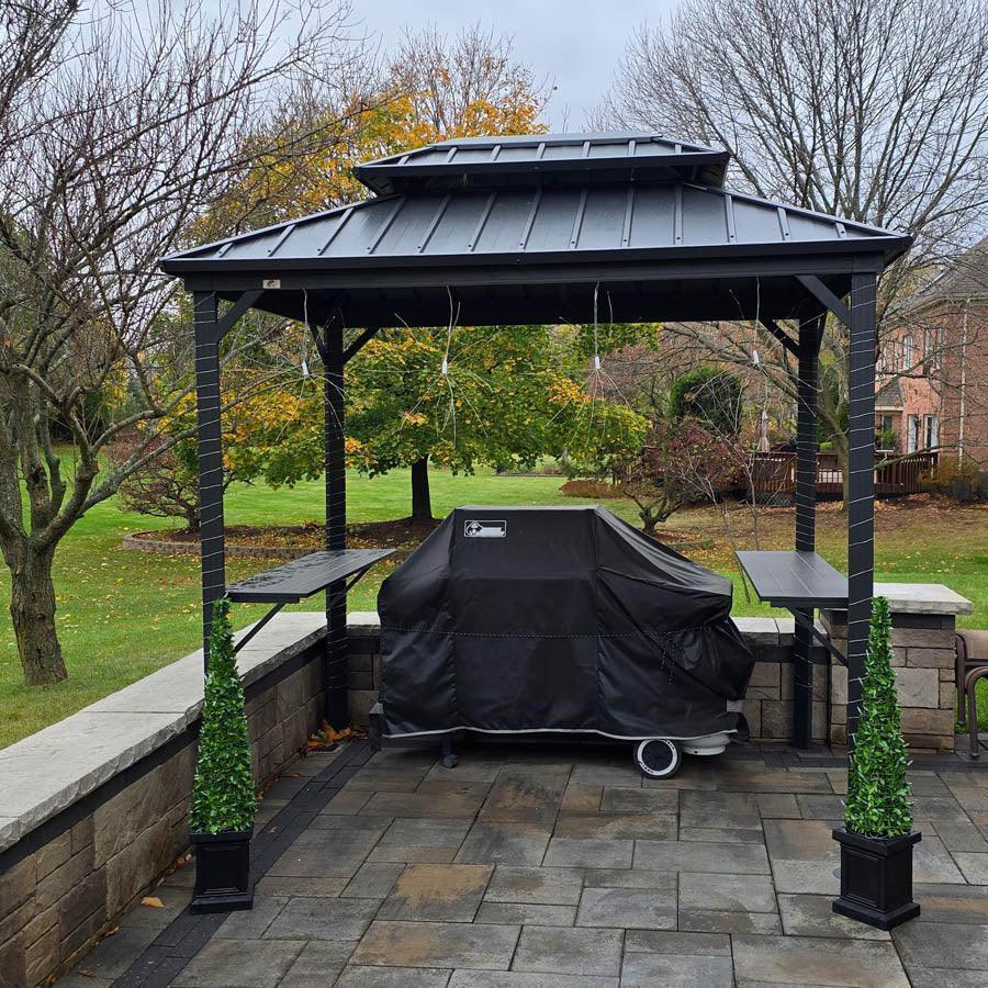 PURPLE LEAF Hardtop Grill Gazebo for Patio Grey Permanent Metal Roof Outside Sun Shade Outdoor BBQ Canopy with String Lights - Image 63