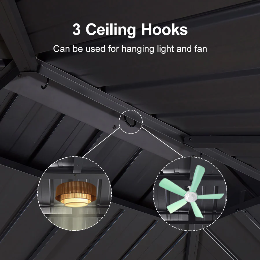 PURPLE LEAF Hardtop Grill Gazebo for Patio Grey Permanent Metal Roof Outside Sun Shade Outdoor BBQ Canopy with String Lights - Image 64