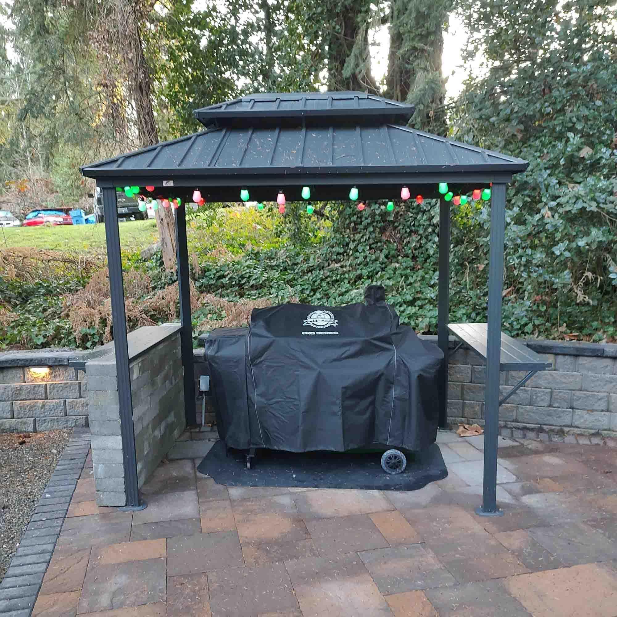 PURPLE LEAF Hardtop Grill Gazebo for Patio Grey Permanent Metal Roof Outside Sun Shade Outdoor BBQ Canopy with String Lights - Image 7