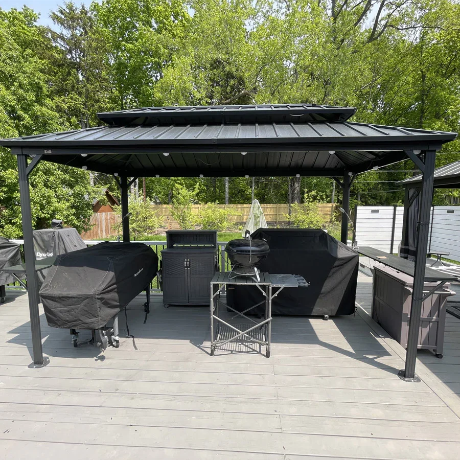 PURPLE LEAF Hardtop Grill Gazebo for Patio Grey Permanent Metal Roof Outside Sun Shade Outdoor BBQ Canopy with String Lights - Image 72
