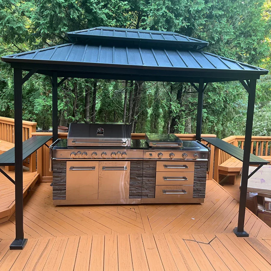 PURPLE LEAF Hardtop Grill Gazebo for Patio Grey Permanent Metal Roof Outside Sun Shade Outdoor BBQ Canopy with String Lights - Image 74