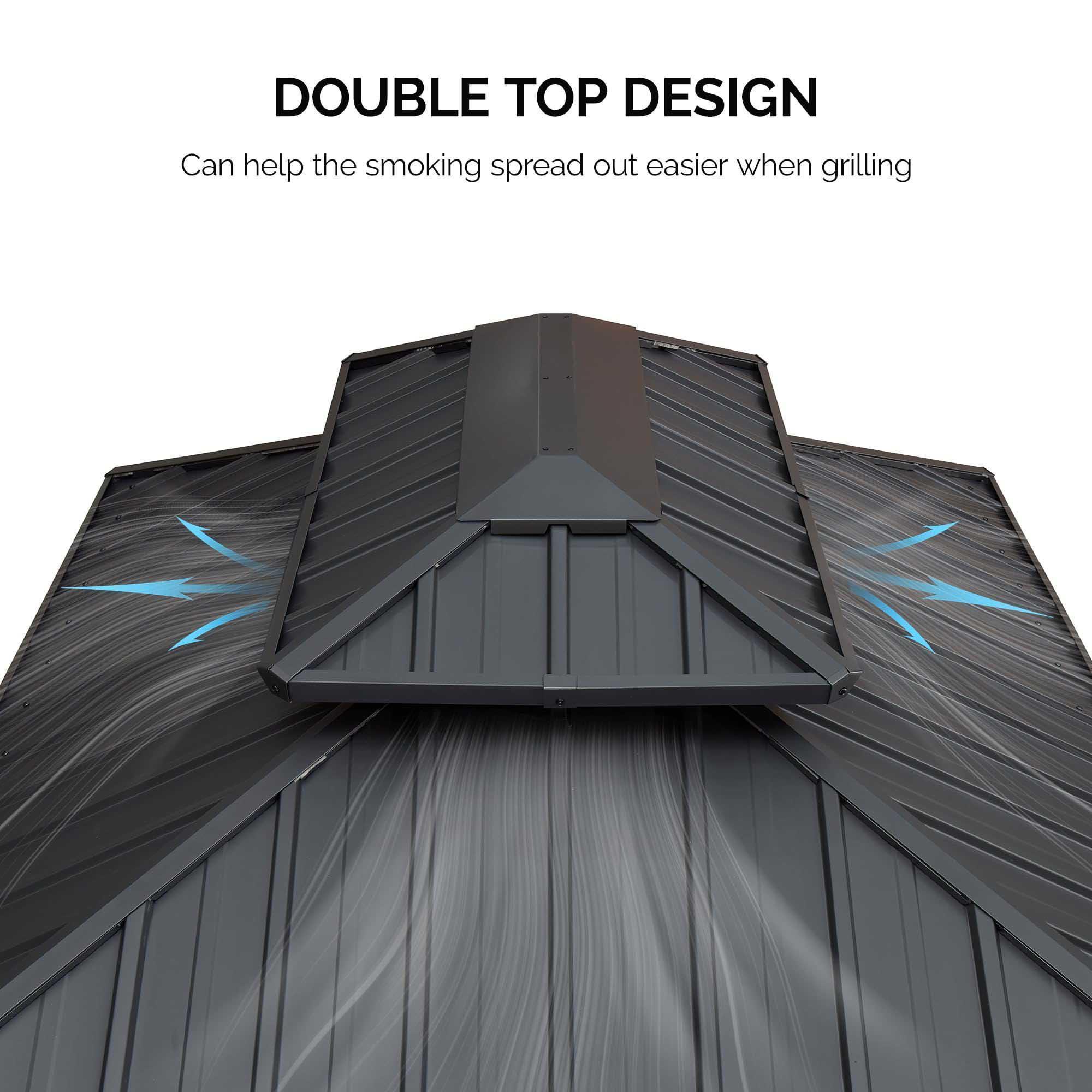 PURPLE LEAF Hardtop Grill Gazebo for Patio Grey Permanent Metal Roof Outside Sun Shade Outdoor BBQ Canopy with String Lights - Image 8