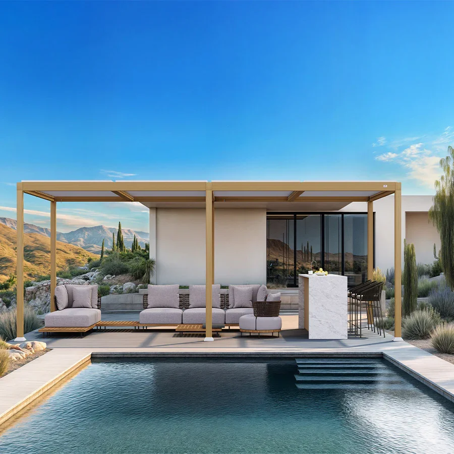 PURPLE LEAF Caesar Louvered Pergola Outdoor Wood Grain Aluminum Pergola with Adjustable Roof Patio Hardtop Gazebo for Backyard Garden - Image 24