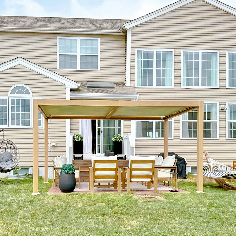 PURPLE LEAF Caesar Louvered Pergola Outdoor Wood Grain Aluminum Pergola with Adjustable Roof Patio Hardtop Gazebo for Backyard Garden - Image 6