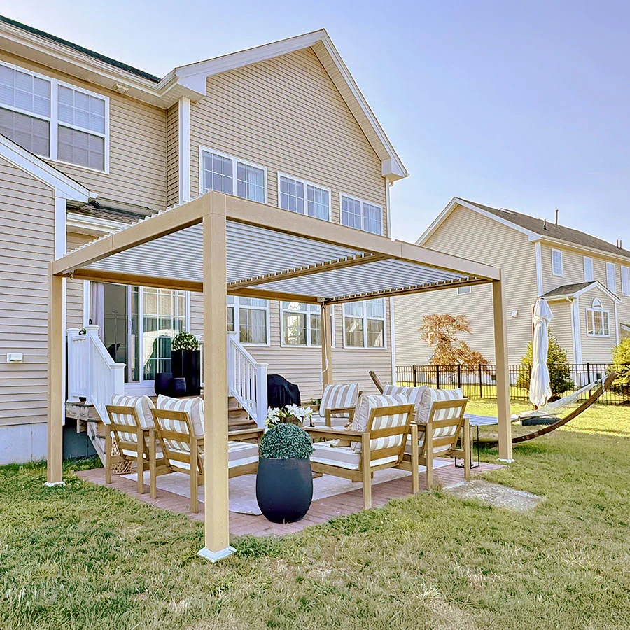 PURPLE LEAF Caesar Louvered Pergola Outdoor Wood Grain Aluminum Pergola with Adjustable Roof Patio Hardtop Gazebo for Backyard Garden - Image 7