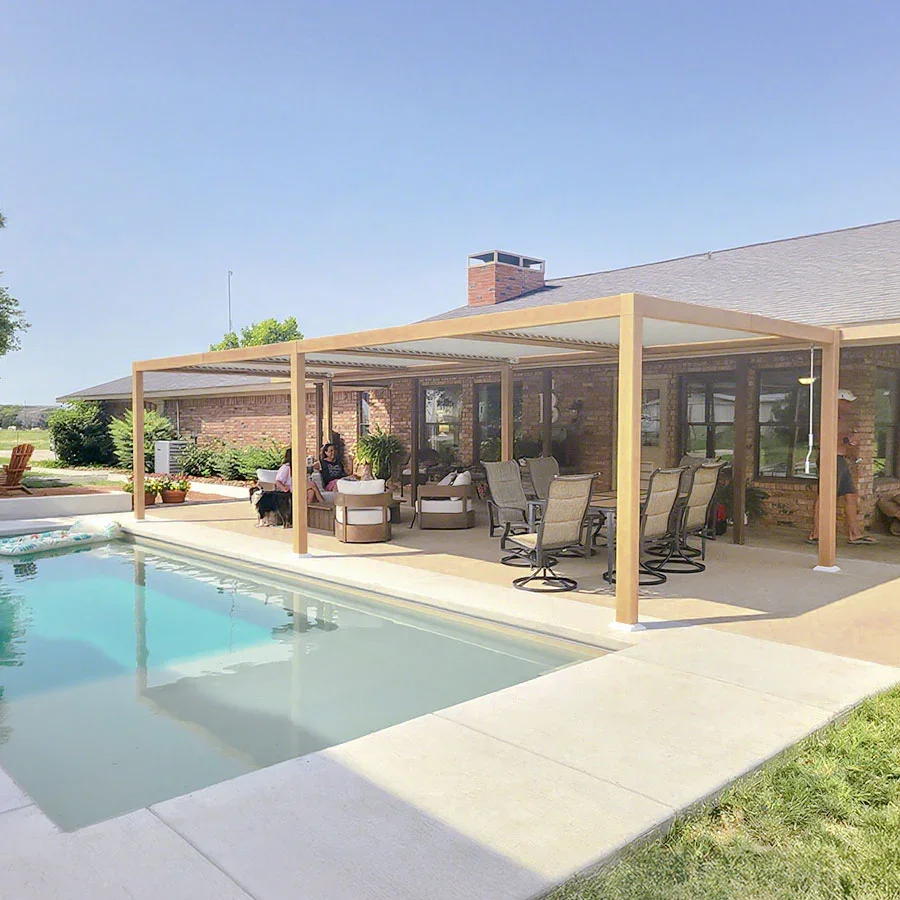 PURPLE LEAF Caesar Louvered Pergola Outdoor Wood Grain Aluminum Pergola with Adjustable Roof Patio Hardtop Gazebo for Backyard Garden - Image 8