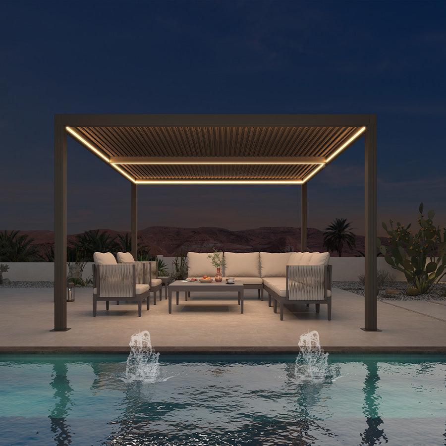 PURPLE LEAF Athena Louvered Pergola Bronze Outdoor Aluminum Pergola with Strip Lights Adjustable Gazebo for Patio Deck Garden - Image 10