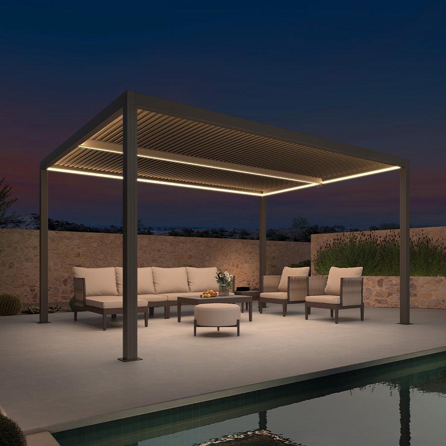 PURPLE LEAF Athena Louvered Pergola Bronze Outdoor Aluminum Pergola with Strip Lights Adjustable Gazebo for Patio Deck Garden - Image 11