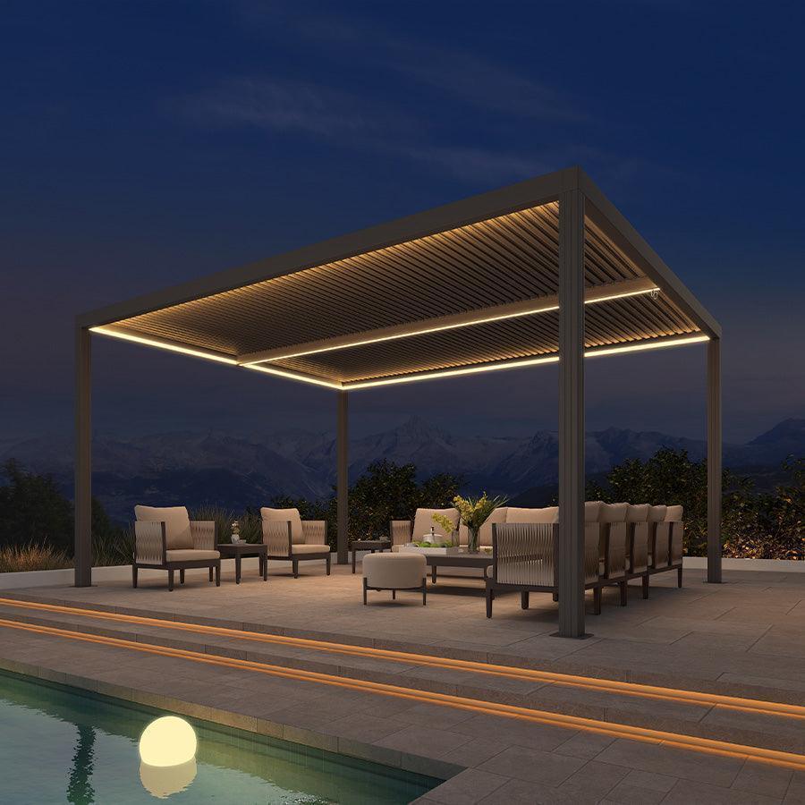 PURPLE LEAF Athena Louvered Pergola Bronze Outdoor Aluminum Pergola with Strip Lights Adjustable Gazebo for Patio Deck Garden - Image 13