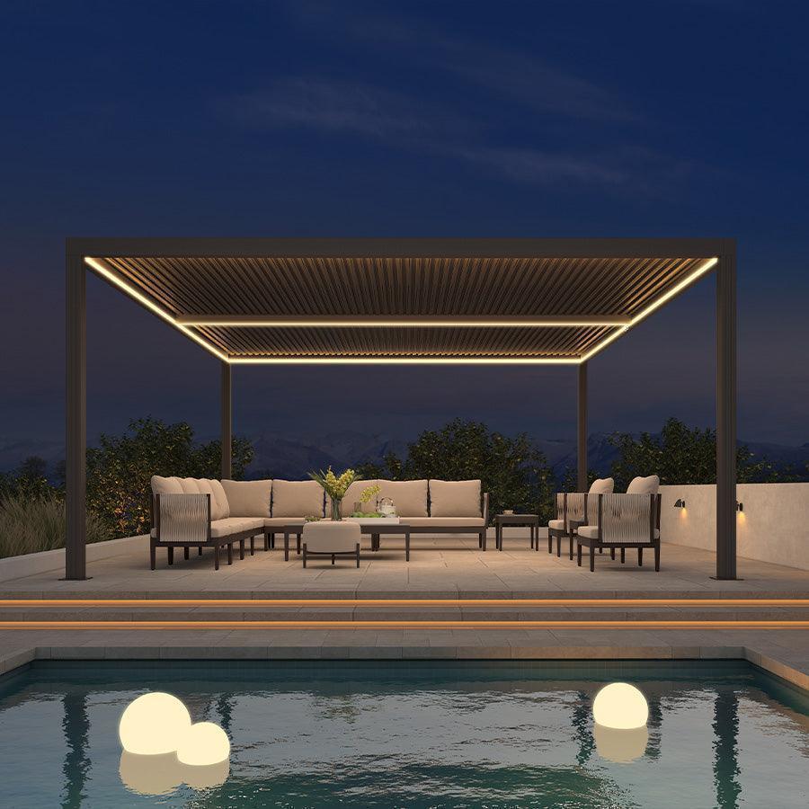 PURPLE LEAF Athena Louvered Pergola Bronze Outdoor Aluminum Pergola with Strip Lights Adjustable Gazebo for Patio Deck Garden - Image 14