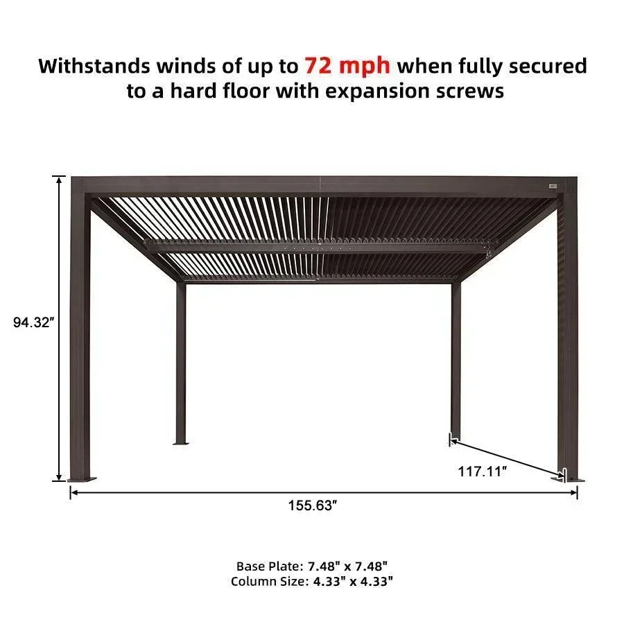 PURPLE LEAF Athena Louvered Pergola Bronze Outdoor Aluminum Pergola with Strip Lights Adjustable Gazebo for Patio Deck Garden - Image 25