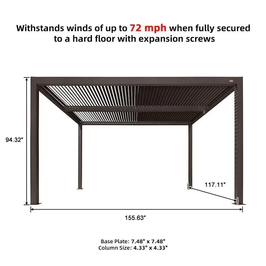 PURPLE LEAF Athena Louvered Pergola Bronze Outdoor Aluminum Pergola with Strip Lights Adjustable Gazebo for Patio Deck Garden - Image 27