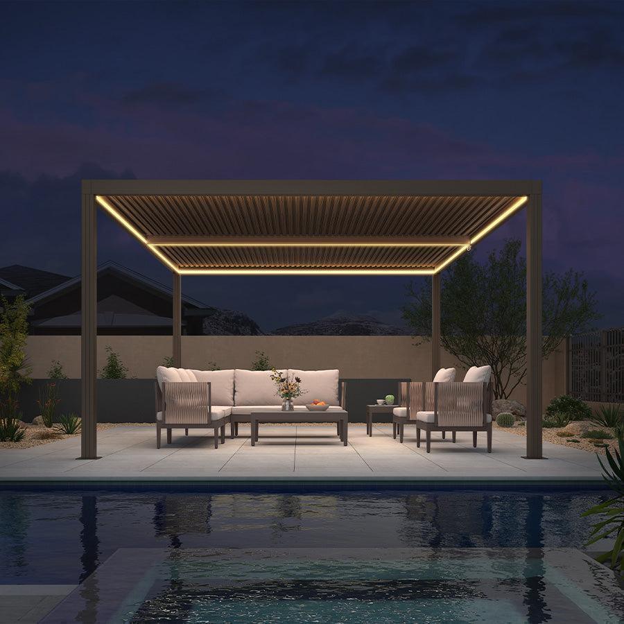 PURPLE LEAF Athena Louvered Pergola Bronze Outdoor Aluminum Pergola with Strip Lights Adjustable Gazebo for Patio Deck Garden - Image 3