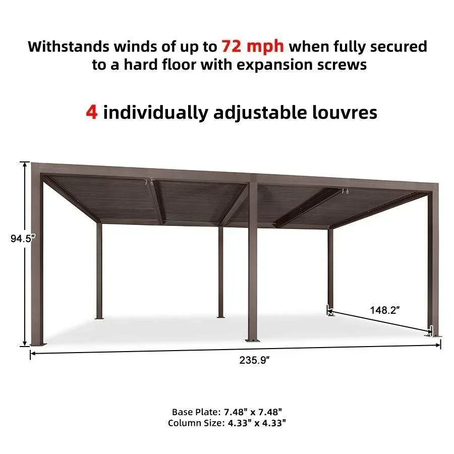 PURPLE LEAF Athena Louvered Pergola Bronze Outdoor Aluminum Pergola with Strip Lights Adjustable Gazebo for Patio Deck Garden - Image 32
