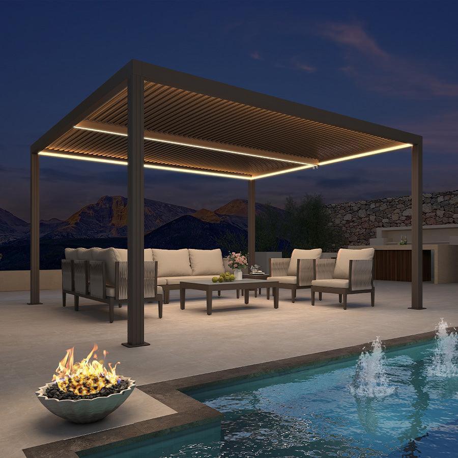 PURPLE LEAF Athena Louvered Pergola Bronze Outdoor Aluminum Pergola with Strip Lights Adjustable Gazebo for Patio Deck Garden - Image 8