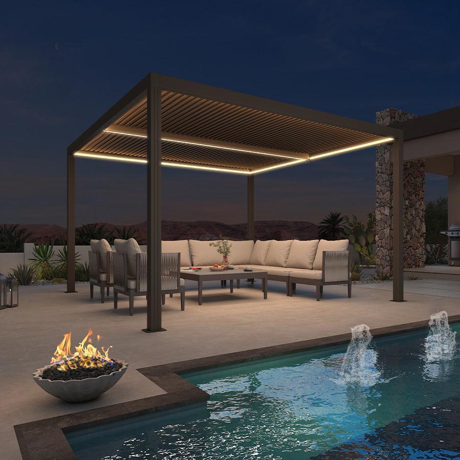 PURPLE LEAF Athena Louvered Pergola Bronze Outdoor Aluminum Pergola with Strip Lights Adjustable Gazebo for Patio Deck Garden - Image 9