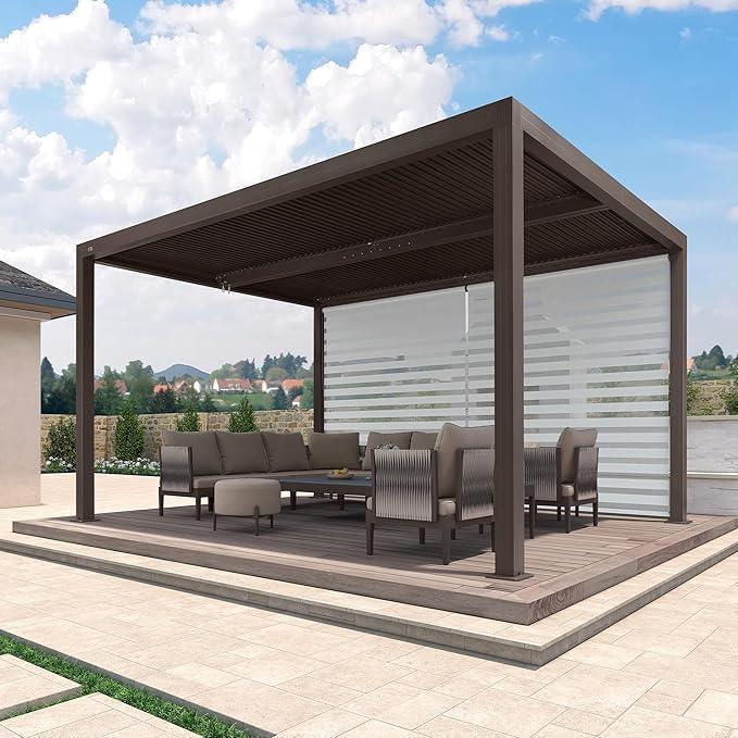 PURPLE LEAF Athena Louvered Pergola Grey Outdoor Aluminum Pergola with Roller Blind Adjustable Gazebo for Patio Deck Garden - Image 13