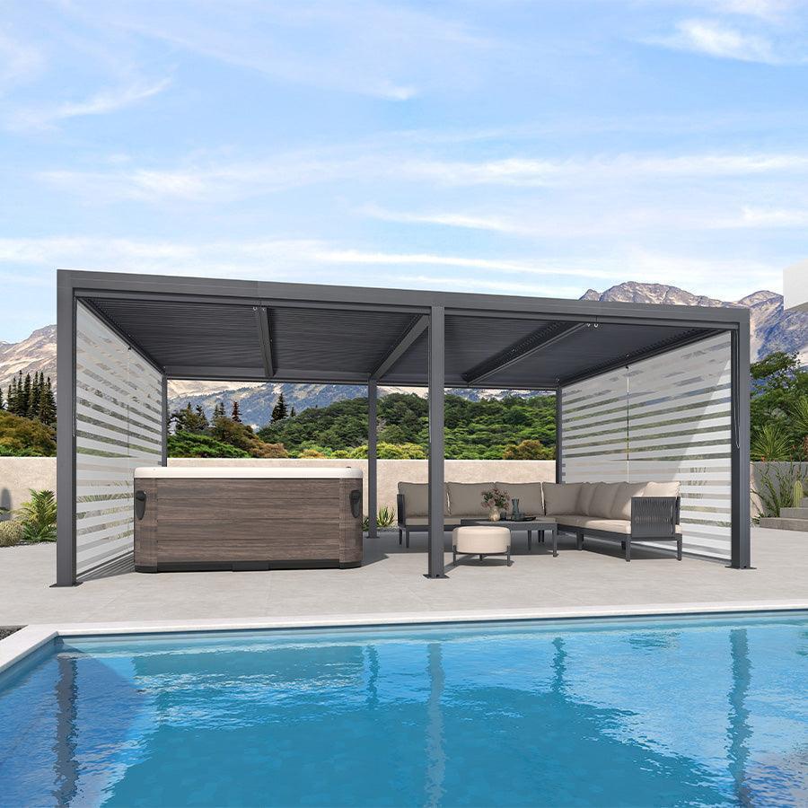 PURPLE LEAF Athena Louvered Pergola Grey Outdoor Aluminum Pergola with Roller Blind Adjustable Gazebo for Patio Deck Garden - Image 14