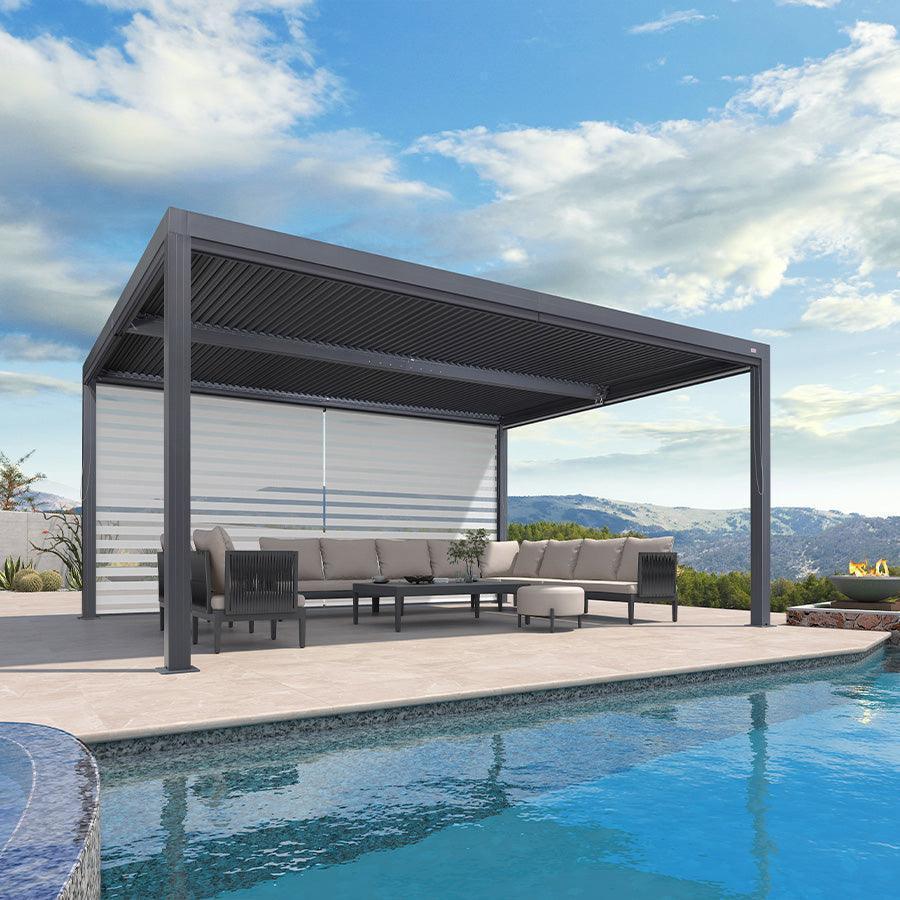 PURPLE LEAF Athena Louvered Pergola Grey Outdoor Aluminum Pergola with Roller Blind Adjustable Gazebo for Patio Deck Garden - Image 16