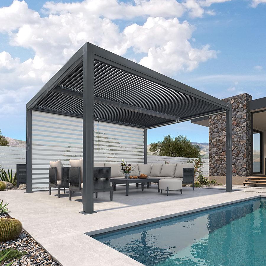PURPLE LEAF Athena Louvered Pergola Grey Outdoor Aluminum Pergola with Roller Blind Adjustable Gazebo for Patio Deck Garden - Image 31