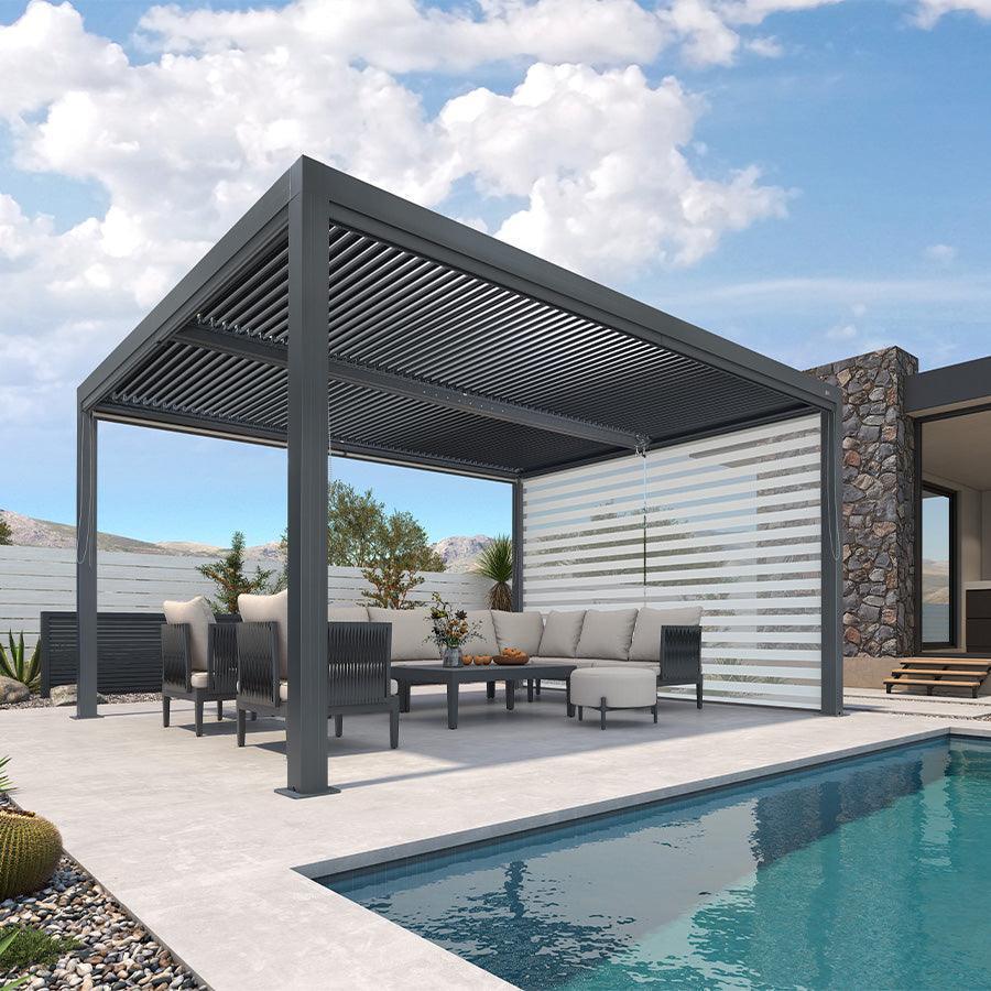 PURPLE LEAF Athena Louvered Pergola Grey Outdoor Aluminum Pergola with Roller Blind Adjustable Gazebo for Patio Deck Garden - Image 32