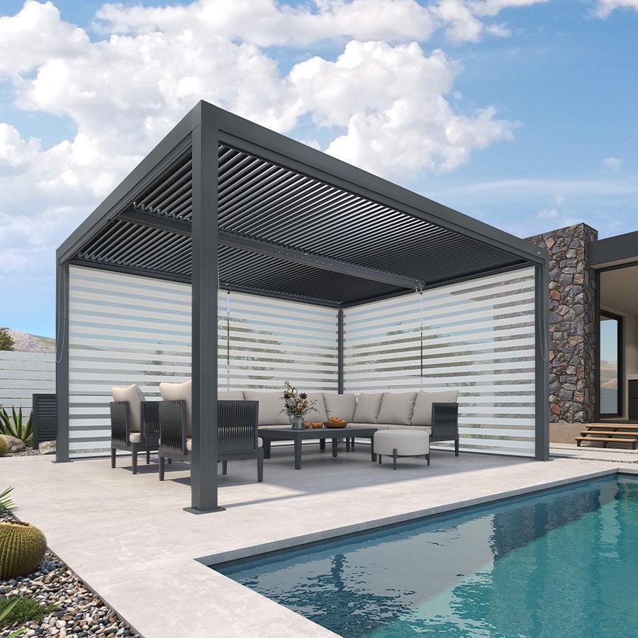 PURPLE LEAF Athena Louvered Pergola Grey Outdoor Aluminum Pergola with Roller Blind Adjustable Gazebo for Patio Deck Garden - Image 33