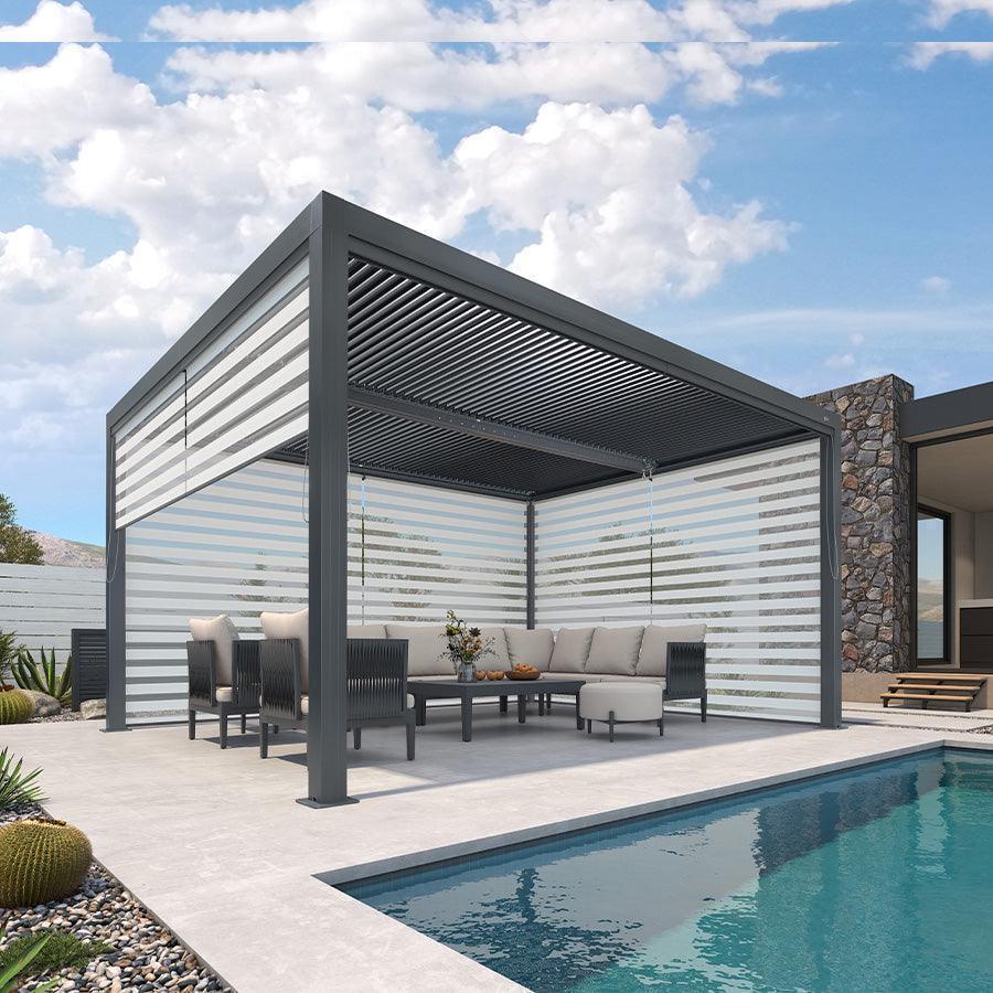 PURPLE LEAF Athena Louvered Pergola Grey Outdoor Aluminum Pergola with Roller Blind Adjustable Gazebo for Patio Deck Garden - Image 34