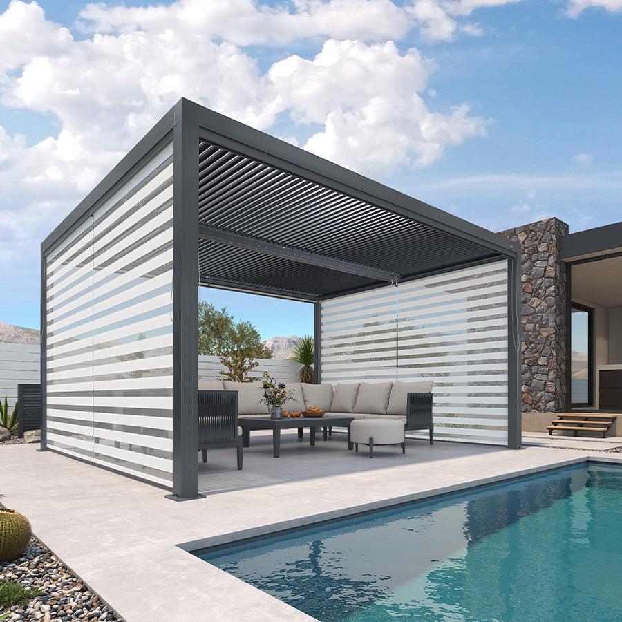 PURPLE LEAF Athena Louvered Pergola Grey Outdoor Aluminum Pergola with Roller Blind Adjustable Gazebo for Patio Deck Garden - Image 35