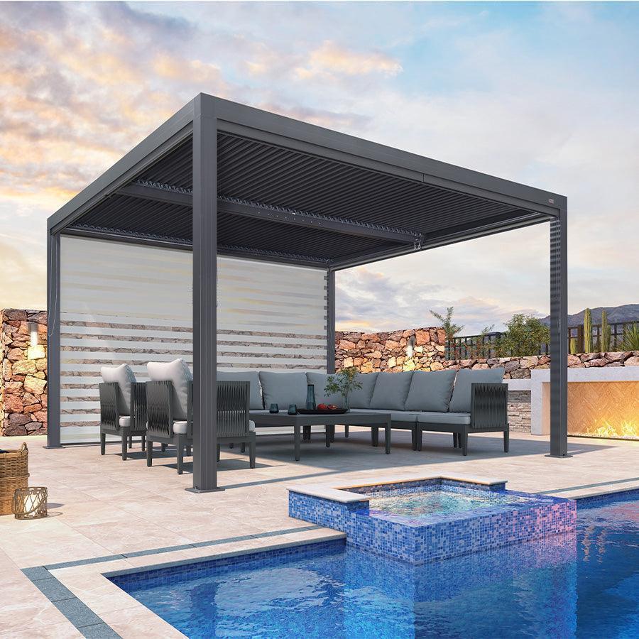 PURPLE LEAF Athena Louvered Pergola Grey Outdoor Aluminum Pergola with Roller Blind Adjustable Gazebo for Patio Deck Garden - Image 36
