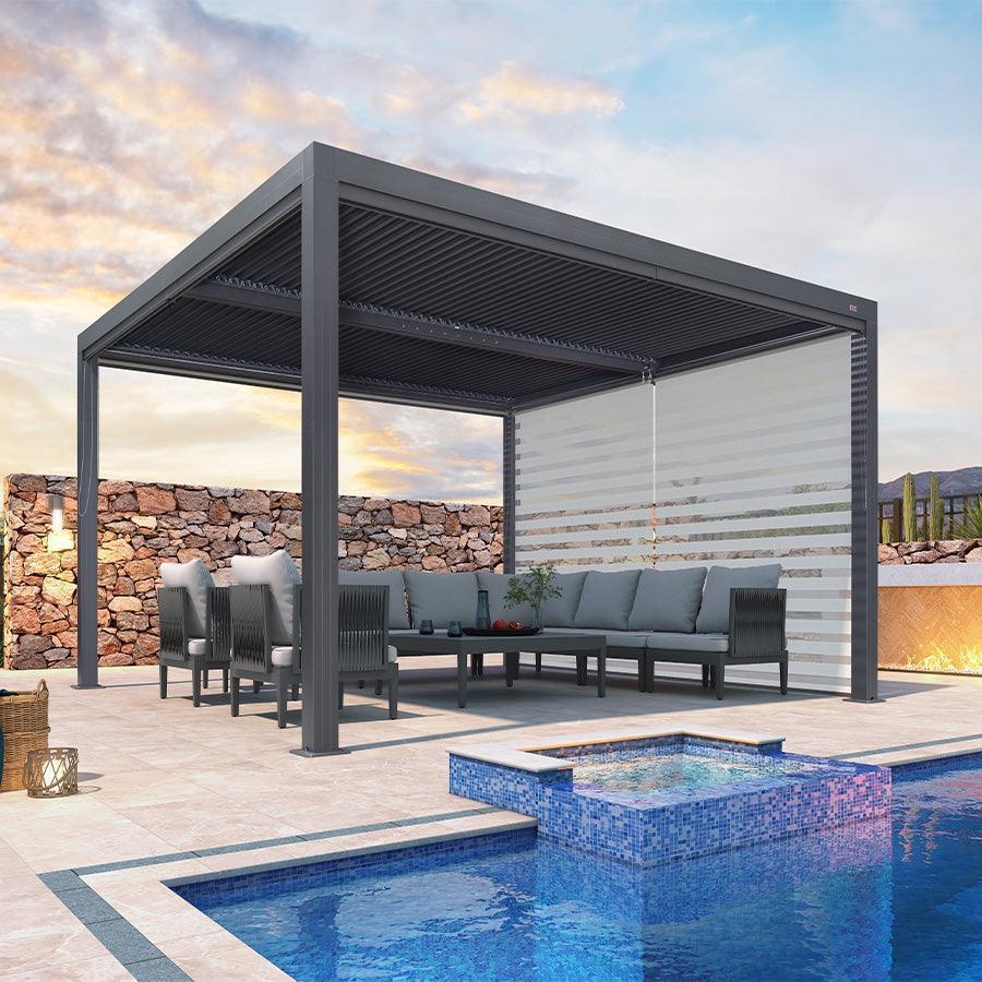 PURPLE LEAF Athena Louvered Pergola Grey Outdoor Aluminum Pergola with Roller Blind Adjustable Gazebo for Patio Deck Garden - Image 37