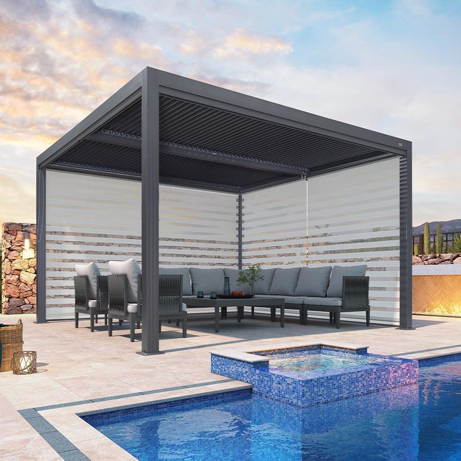 PURPLE LEAF Athena Louvered Pergola Grey Outdoor Aluminum Pergola with Roller Blind Adjustable Gazebo for Patio Deck Garden - Image 38