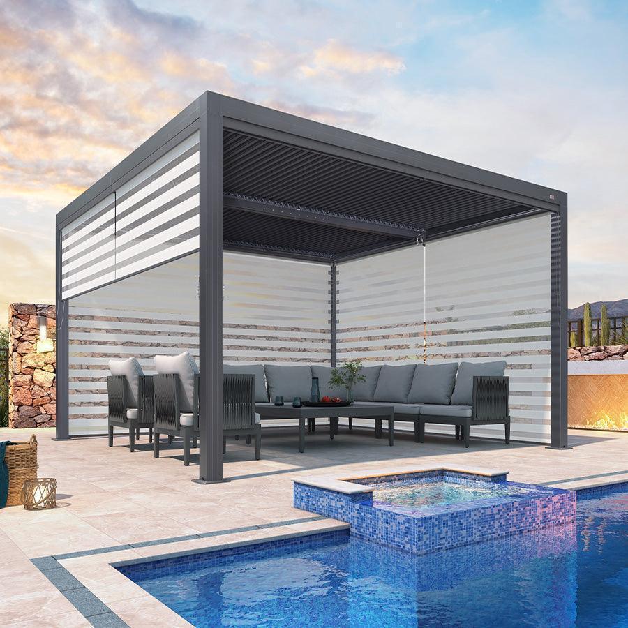 PURPLE LEAF Athena Louvered Pergola Grey Outdoor Aluminum Pergola with Roller Blind Adjustable Gazebo for Patio Deck Garden - Image 39