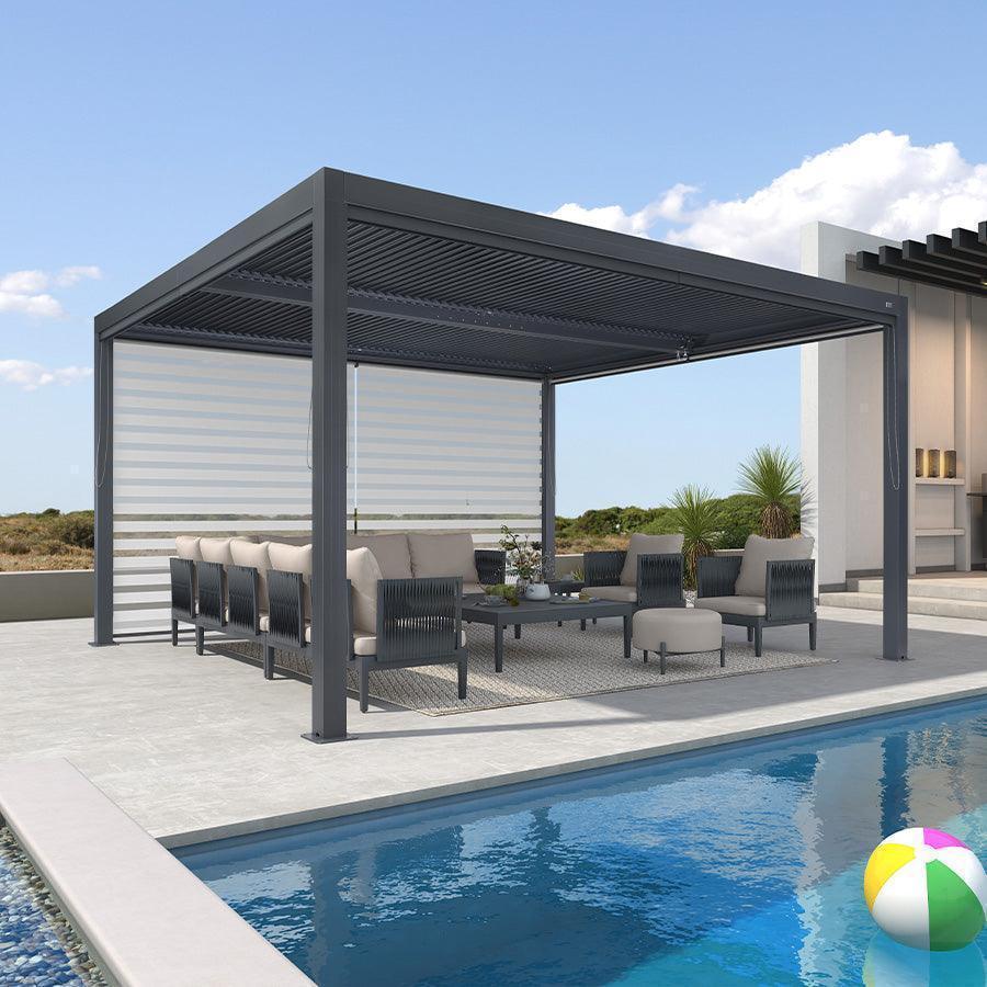 PURPLE LEAF Athena Louvered Pergola Grey Outdoor Aluminum Pergola with Roller Blind Adjustable Gazebo for Patio Deck Garden - Image 41