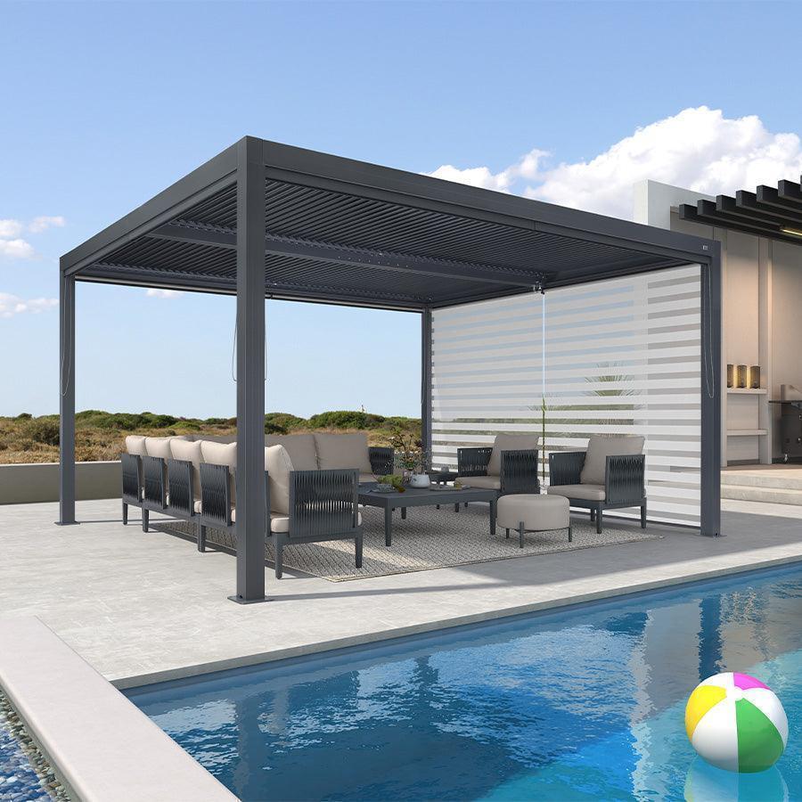 PURPLE LEAF Athena Louvered Pergola Grey Outdoor Aluminum Pergola with Roller Blind Adjustable Gazebo for Patio Deck Garden - Image 42