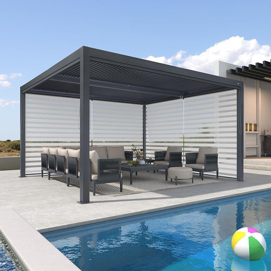 PURPLE LEAF Athena Louvered Pergola Grey Outdoor Aluminum Pergola with Roller Blind Adjustable Gazebo for Patio Deck Garden - Image 43