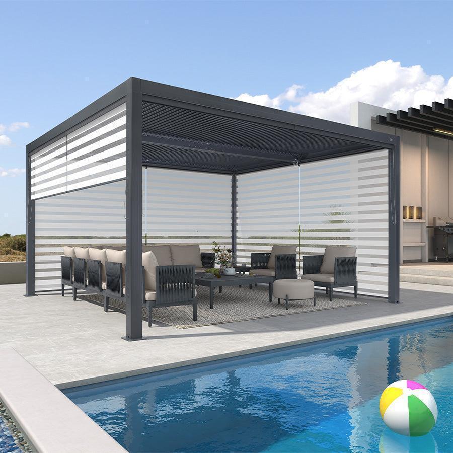 PURPLE LEAF Athena Louvered Pergola Grey Outdoor Aluminum Pergola with Roller Blind Adjustable Gazebo for Patio Deck Garden - Image 44