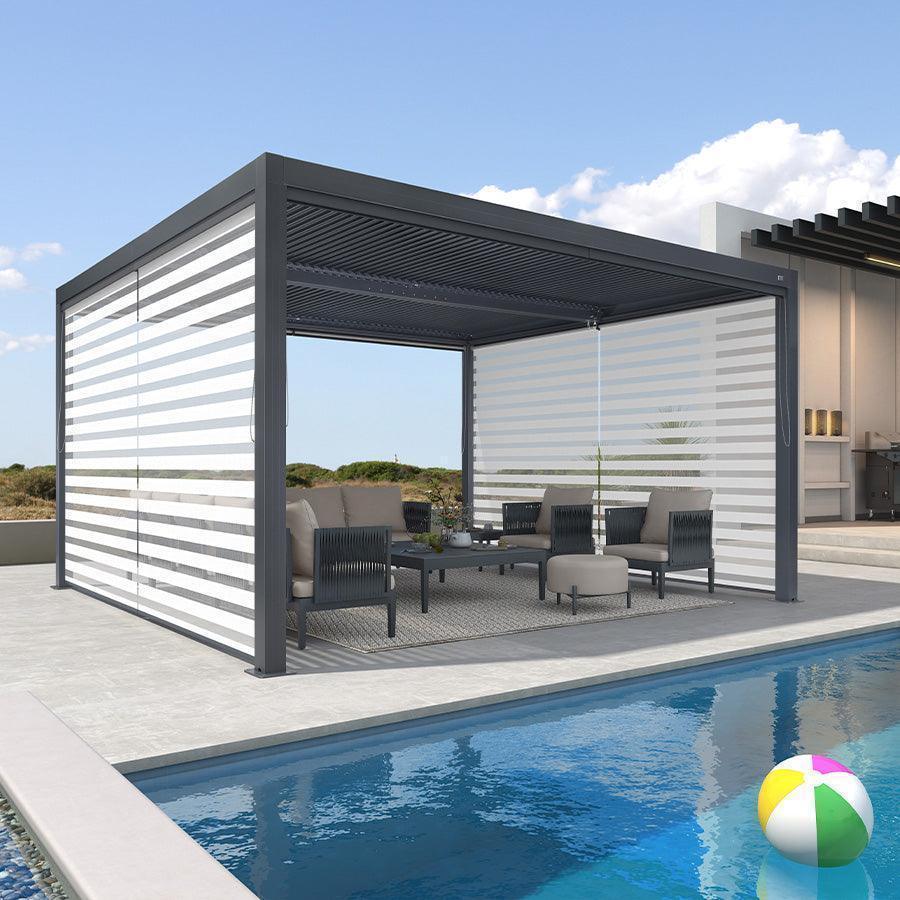 PURPLE LEAF Athena Louvered Pergola Grey Outdoor Aluminum Pergola with Roller Blind Adjustable Gazebo for Patio Deck Garden - Image 45