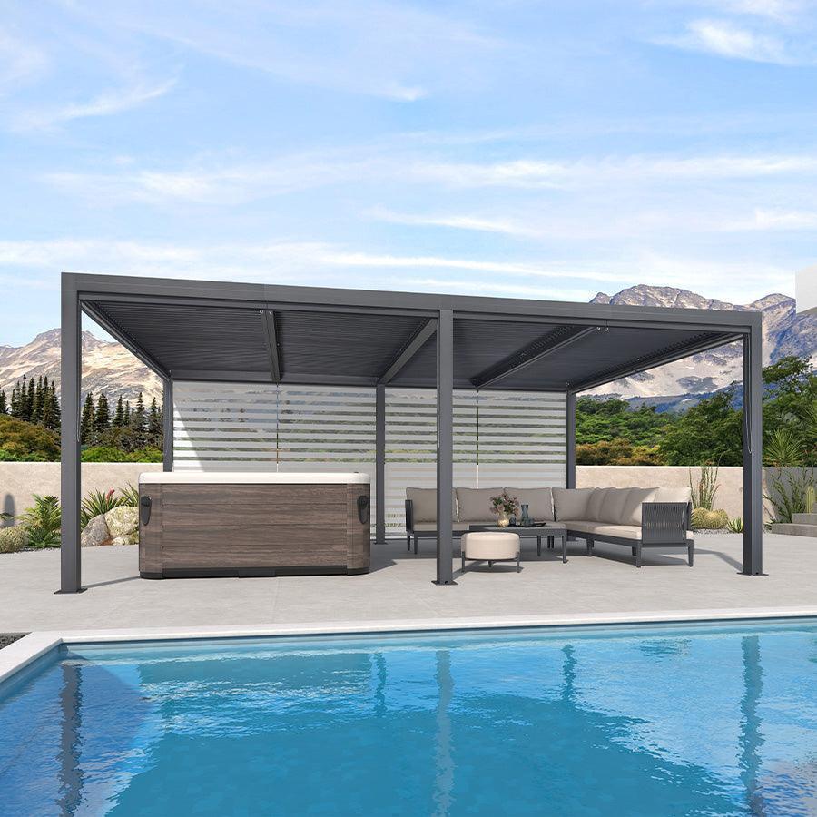 PURPLE LEAF Athena Louvered Pergola Grey Outdoor Aluminum Pergola with Roller Blind Adjustable Gazebo for Patio Deck Garden - Image 50
