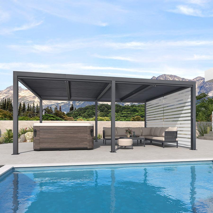 PURPLE LEAF Athena Louvered Pergola Grey Outdoor Aluminum Pergola with Roller Blind Adjustable Gazebo for Patio Deck Garden - Image 51