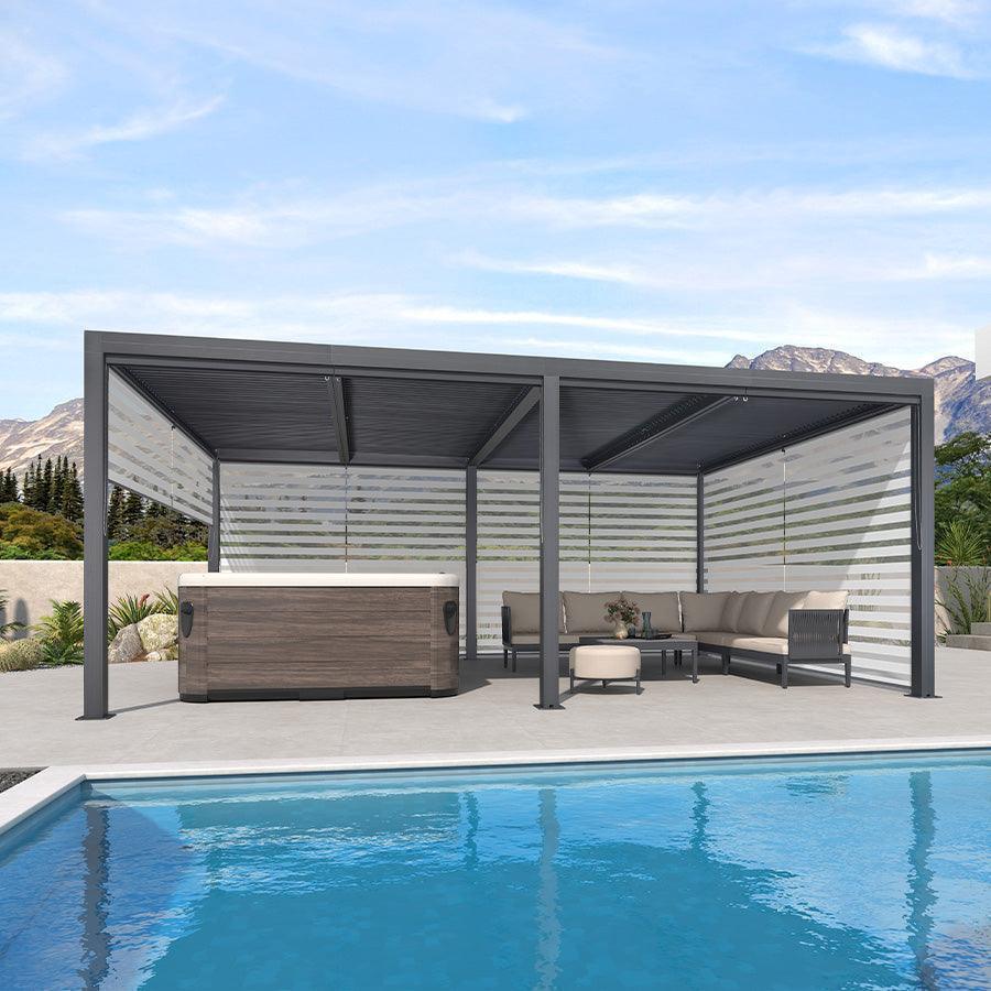 PURPLE LEAF Athena Louvered Pergola Grey Outdoor Aluminum Pergola with Roller Blind Adjustable Gazebo for Patio Deck Garden - Image 53