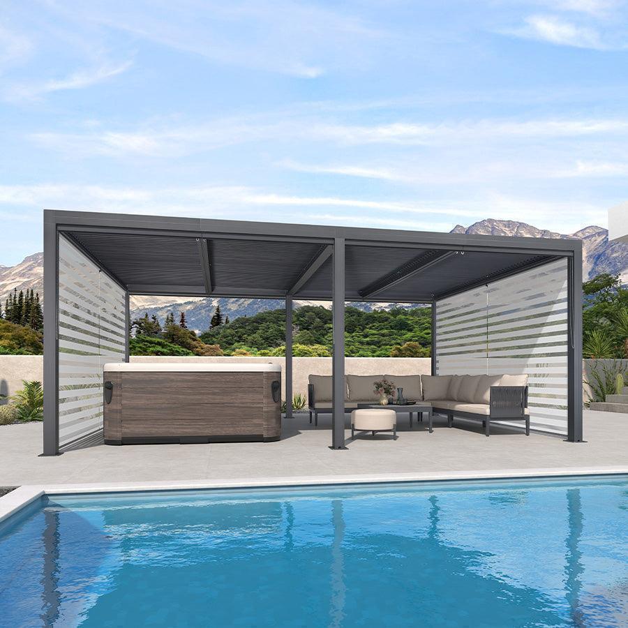 PURPLE LEAF Athena Louvered Pergola Grey Outdoor Aluminum Pergola with Roller Blind Adjustable Gazebo for Patio Deck Garden - Image 54