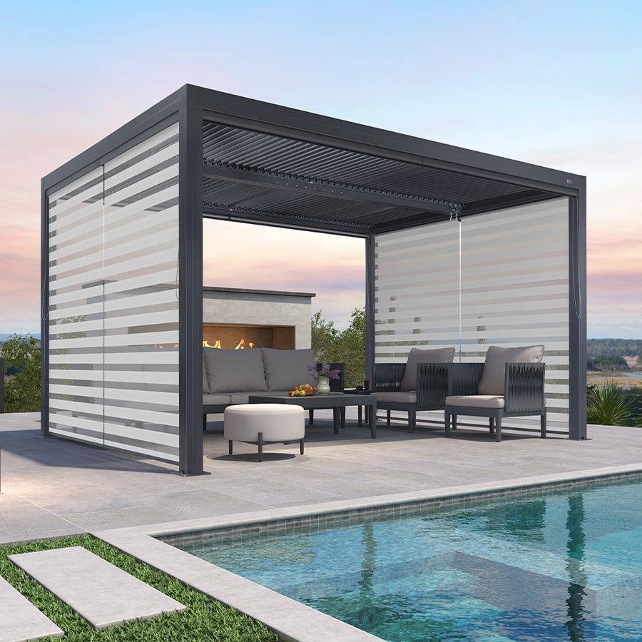 PURPLE LEAF Athena Louvered Pergola Grey Outdoor Aluminum Pergola with Roller Blind Adjustable Gazebo for Patio Deck Garden - Image 69