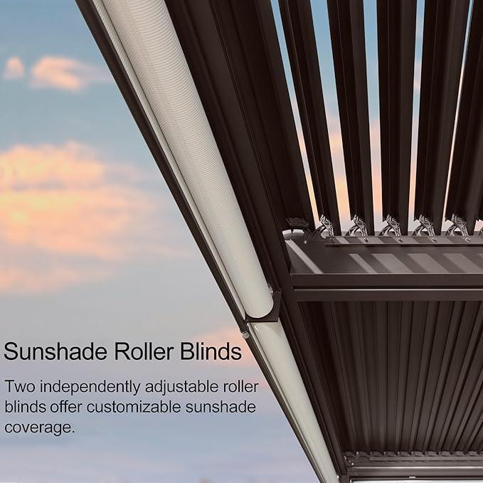 PURPLE LEAF Athena Louvered Pergola Grey Outdoor Aluminum Pergola with Roller Blind Adjustable Gazebo for Patio Deck Garden - Image 7