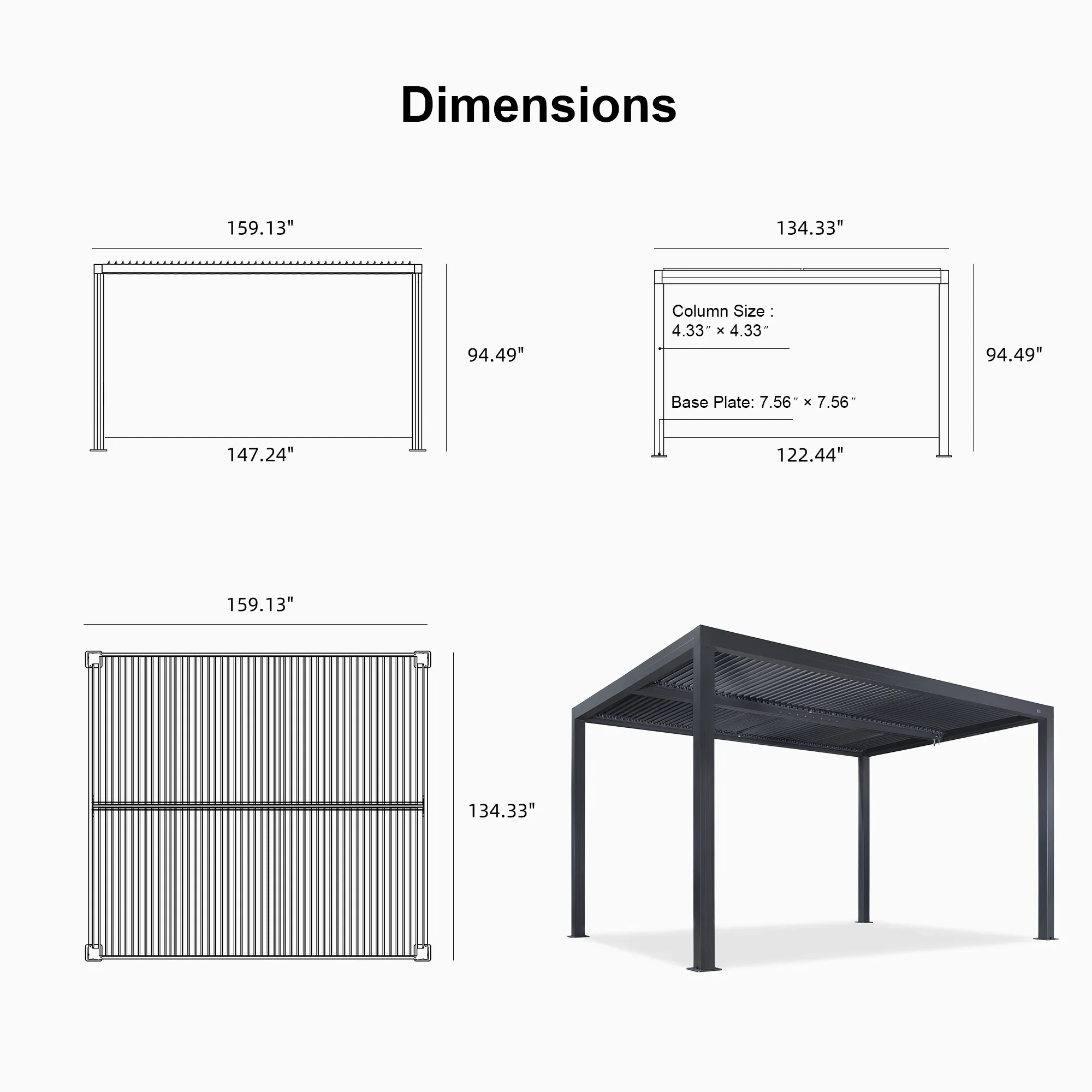 PURPLE LEAF Athena Louvered Pergola Grey Outdoor Aluminum Pergola with Roller Blind Adjustable Gazebo for Patio Deck Garden - Image 87